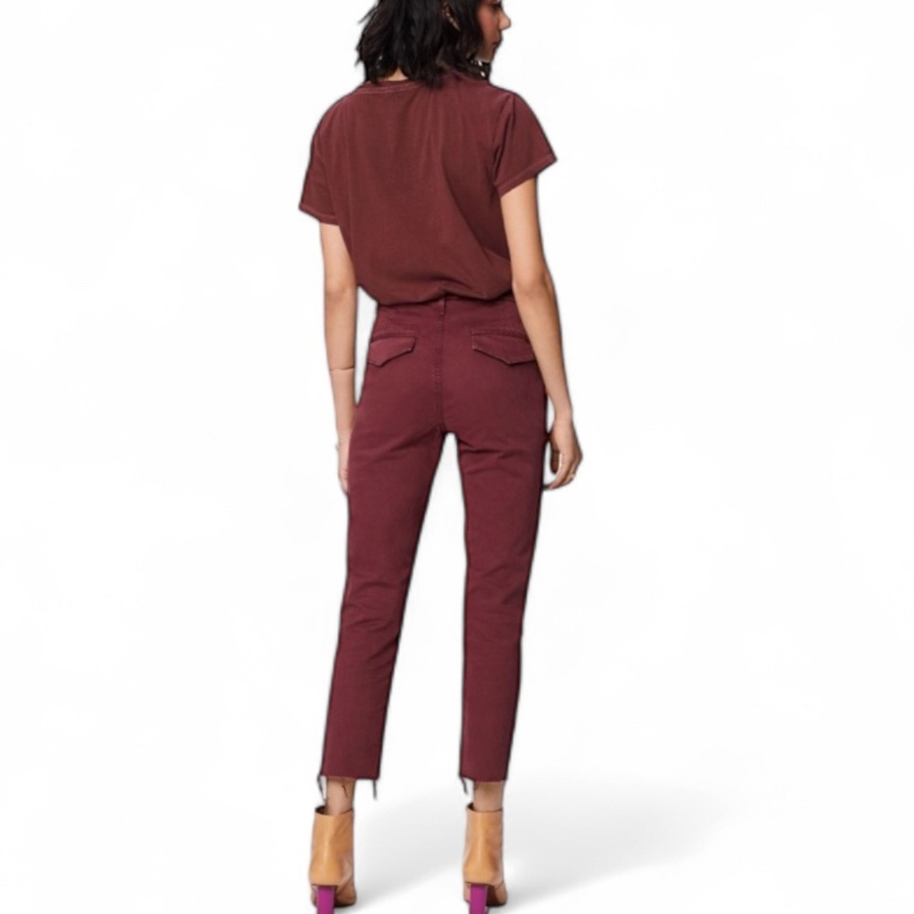 MOTHER The Shaker Metallic-Stripe Cropped Frayed Merlot Sporty Luxe Style Pants - Picture 4 of 16